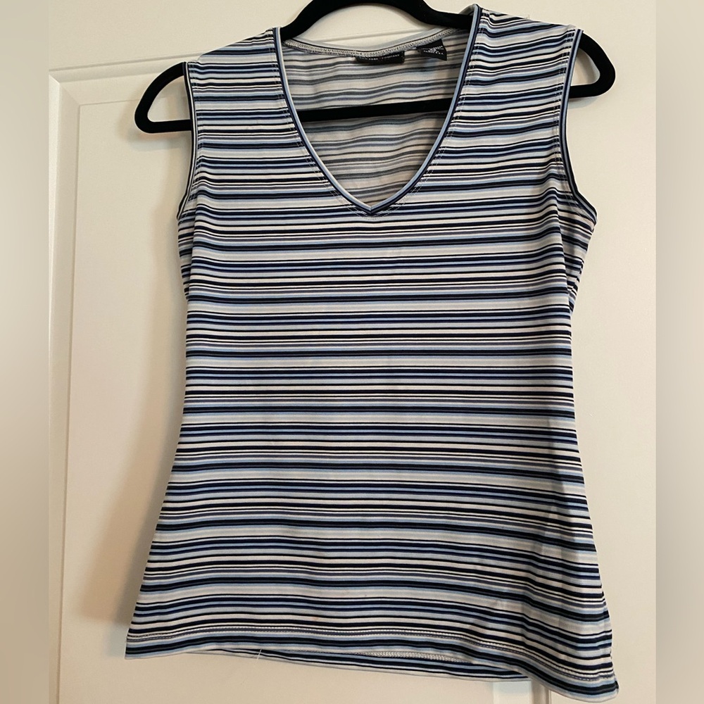 New York & Company Blue and White Striped Sleeveless Top